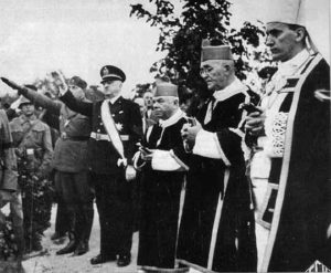 Nazistowskie pozdrowienie przedstawicieli władz NDH. (Alojzy Stepinac pierwszy z prawej)